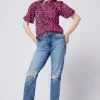 Women Scamp & Dude Pink with Black Wild Leopard Puff Sleeve T-Shirt