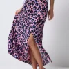 Women Scamp & Dude Pink with Blue and Black Shadow Leopard Split Front Skirt