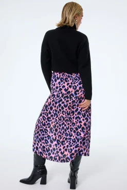 Women Scamp & Dude Pink with Blue and Black Shadow Leopard Split Front Skirt