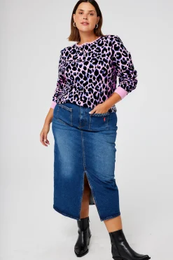 Women Scamp & Dude Pink with Blue and Black Shadow Leopard Classic Sweatshirt