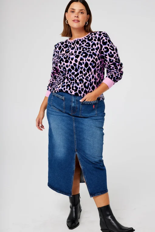 Women Scamp & Dude Pink with Blue and Black Shadow Leopard Classic Sweatshirt