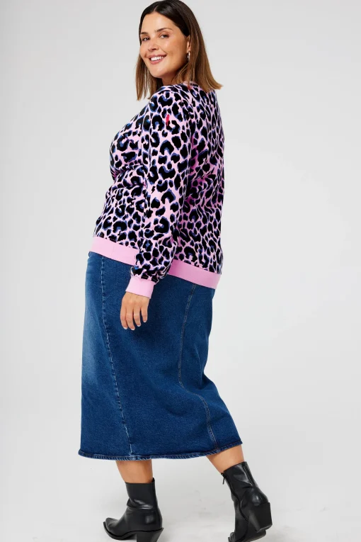 Women Scamp & Dude Pink with Blue and Black Shadow Leopard Classic Sweatshirt