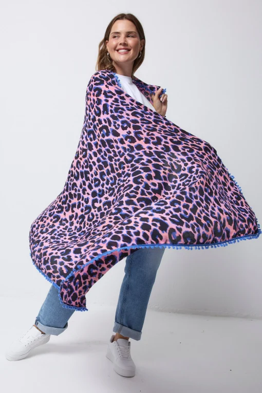 Women Scamp & Dude Pink with Blue and Black Shadow Leopard Charity Super Scarf