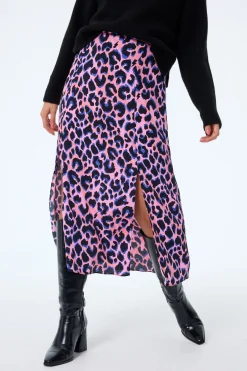 Women Scamp & Dude Pink with Blue and Black Shadow Leopard Split Front Skirt