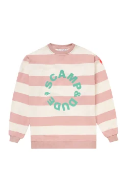 Women Scamp & Dude Pink with Cream Stripe and Logo Oversized Sweatshirt