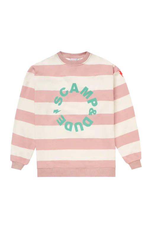 Women Scamp & Dude Pink with Cream Stripe and Logo Oversized Sweatshirt