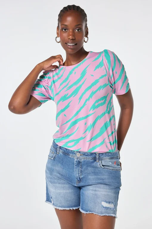 Women Scamp & Dude Pink with Green Graphic Tiger T-Shirt