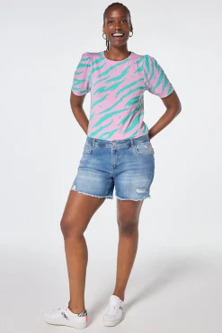 Women Scamp & Dude Pink with Green Graphic Tiger T-Shirt