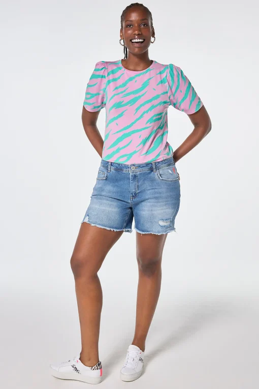 Women Scamp & Dude Pink with Green Graphic Tiger T-Shirt