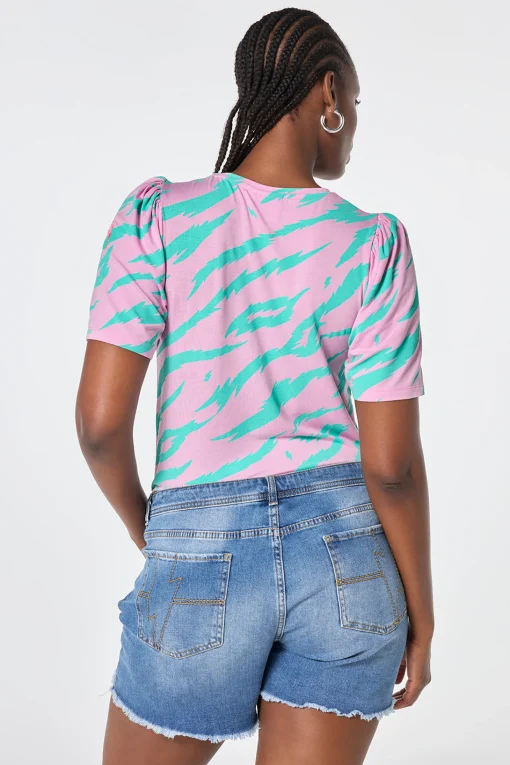 Women Scamp & Dude Pink with Green Graphic Tiger T-Shirt