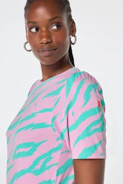 Women Scamp & Dude Pink with Green Graphic Tiger T-Shirt