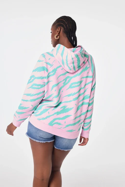Women Scamp & Dude Pink with Green Tiger Print Relaxed Hoodie