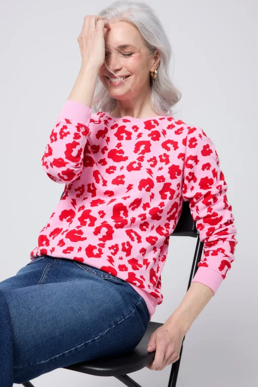 Women Scamp & Dude Pink with Red Leopard Sweatshirt
