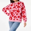 Women Scamp & Dude Pink with Red Mega Leopard Oversized Sweatshirt