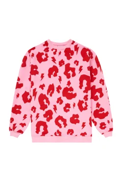 Women Scamp & Dude Pink with Red Mega Leopard Oversized Sweatshirt