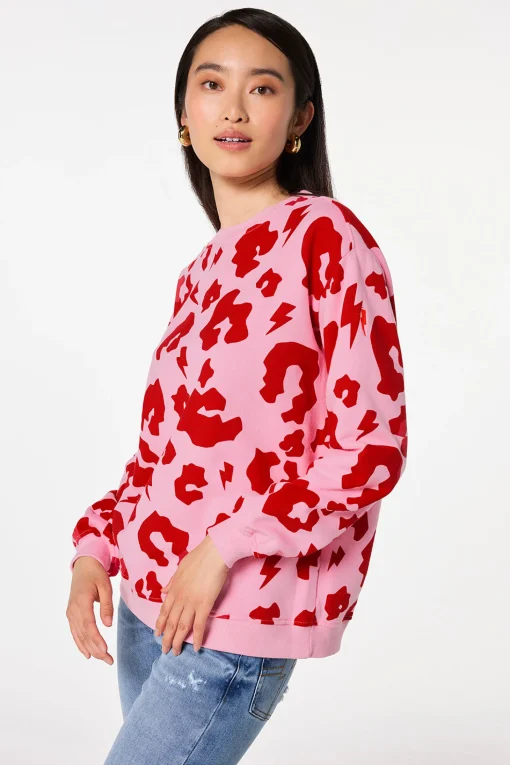 Women Scamp & Dude Pink with Red Mega Leopard Oversized Sweatshirt