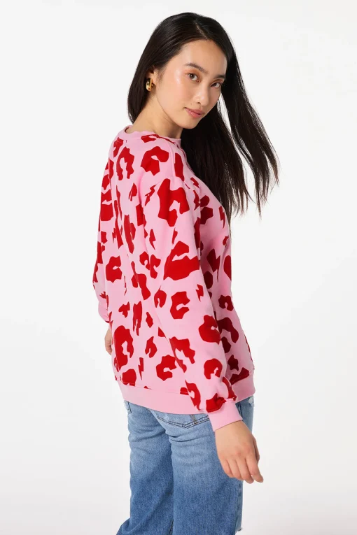 Women Scamp & Dude Pink with Red Mega Leopard Oversized Sweatshirt