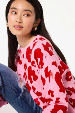 Women Scamp & Dude Pink with Red Mega Leopard Oversized Sweatshirt