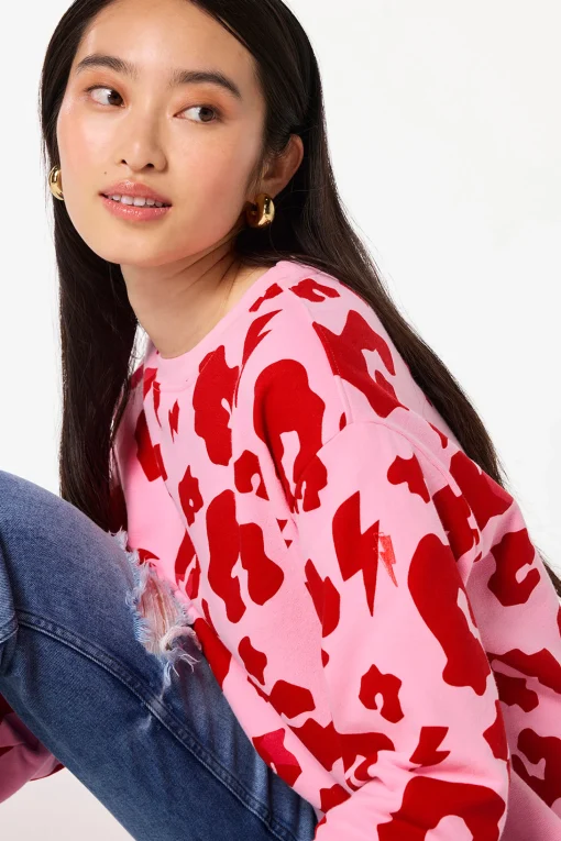 Women Scamp & Dude Pink with Red Mega Leopard Oversized Sweatshirt