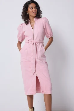 Women Scamp & Dude Pink Zip Detail Denim Dress