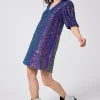 Women Scamp & Dude Purple Iridescent Sequin V-Neck Short Dress