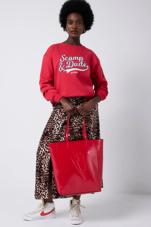 Women Scamp & Dude Red Patent Lightning Bolt Tote Bag