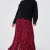 Women Scamp & Dude Red with Pink and Black Pop Leopard Button Through Skirt