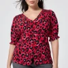 Women Scamp & Dude Red with Pink and Black Pop Leopard Button Through Blouse