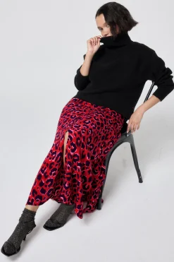 Women Scamp & Dude Red with Pink and Black Pop Leopard Button Through Skirt