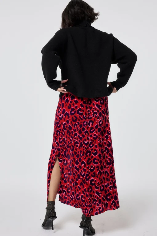 Women Scamp & Dude Red with Pink and Black Pop Leopard Button Through Skirt