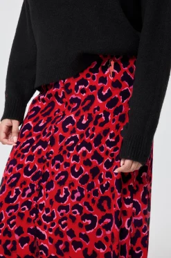 Women Scamp & Dude Red with Pink and Black Pop Leopard Button Through Skirt
