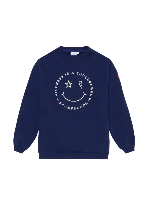 Women Scamp & Dude Scamp & Dude x Style For Stroke Navy with Rainbow Foil Smiley Face Charity Oversized Sweatshirt