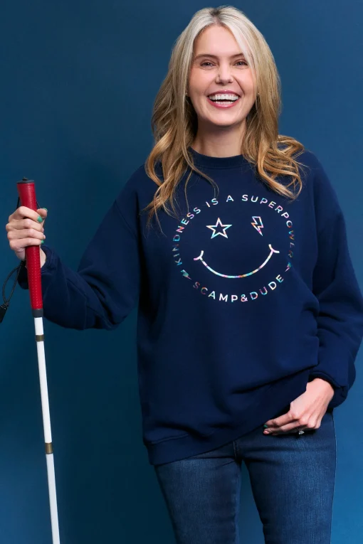 Women Scamp & Dude Scamp & Dude x Style For Stroke Navy with Rainbow Foil Smiley Face Charity Oversized Sweatshirt