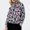 Women Scamp & Dude Stone Grey with Black Leopard Cowl Neck Hoodie