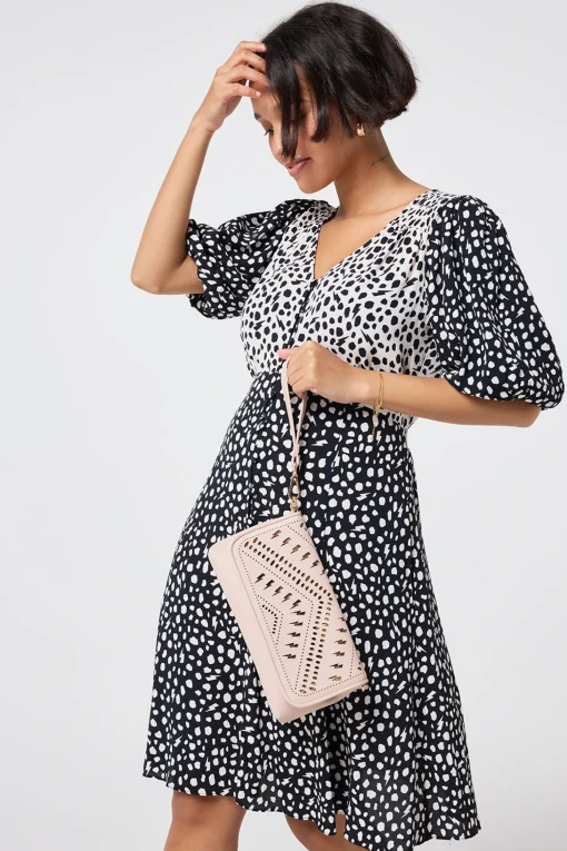 Women Scamp & Dude Taupe with Gold Lightning Bolt Laser Cut Clutch Bag