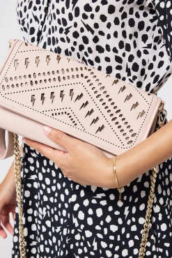 Women Scamp & Dude Taupe with Gold Lightning Bolt Laser Cut Clutch Bag