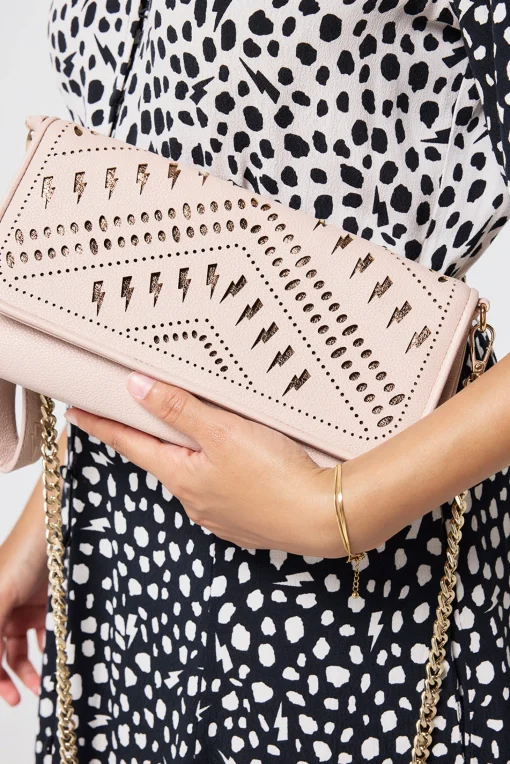 Women Scamp & Dude Taupe with Gold Lightning Bolt Laser Cut Clutch Bag