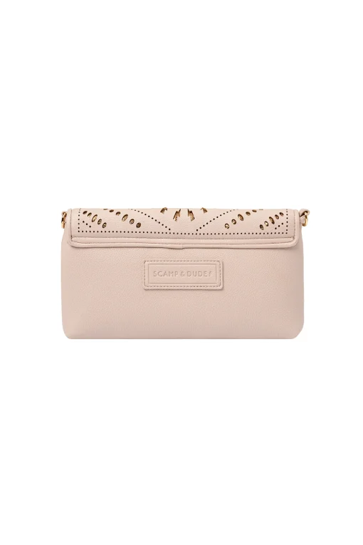 Women Scamp & Dude Taupe with Gold Lightning Bolt Laser Cut Clutch Bag