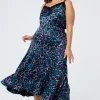 Women Scamp & Dude Teal with Rainbow Shadow Leopard Satin High Low Hem Skirt