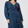 Women Scamp & Dude Teal with Rainbow Shadow Leopard Blouson Sleeve Godet Short Dress