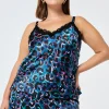 Women Scamp & Dude Teal with Rainbow Shadow Leopard Lace Trim Satin Cami Top