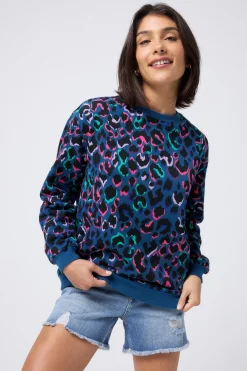 Women Scamp & Dude Teal with Rainbow Shadow Leopard Oversized Sweatshirt