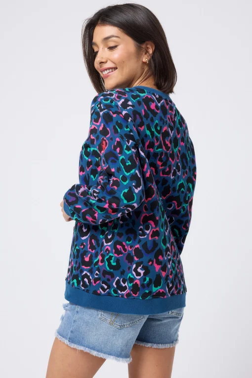 Women Scamp & Dude Teal with Rainbow Shadow Leopard Oversized Sweatshirt