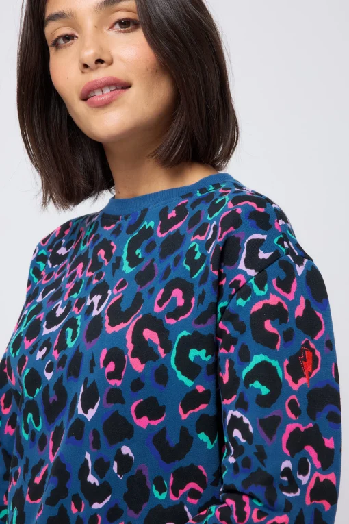 Women Scamp & Dude Teal with Rainbow Shadow Leopard Oversized Sweatshirt