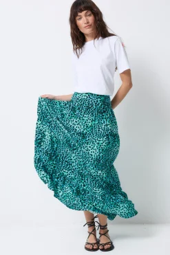 Women Scamp & Dude Turquoise with Black Leopard Maxi Skirt
