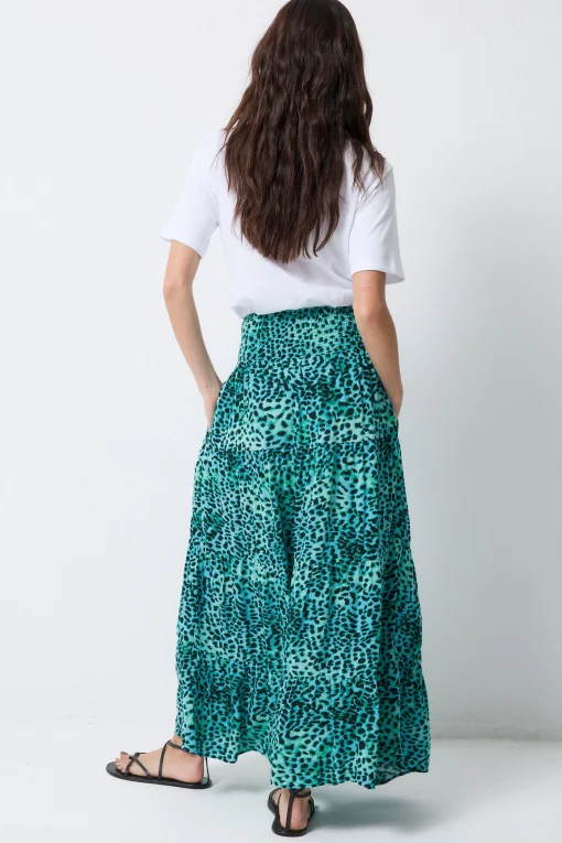 Women Scamp & Dude Turquoise with Black Leopard Maxi Skirt