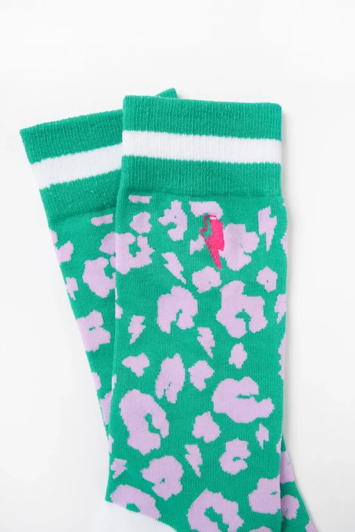 Women Scamp & Dude Turquoise with Pink Leopard Sport Socks
