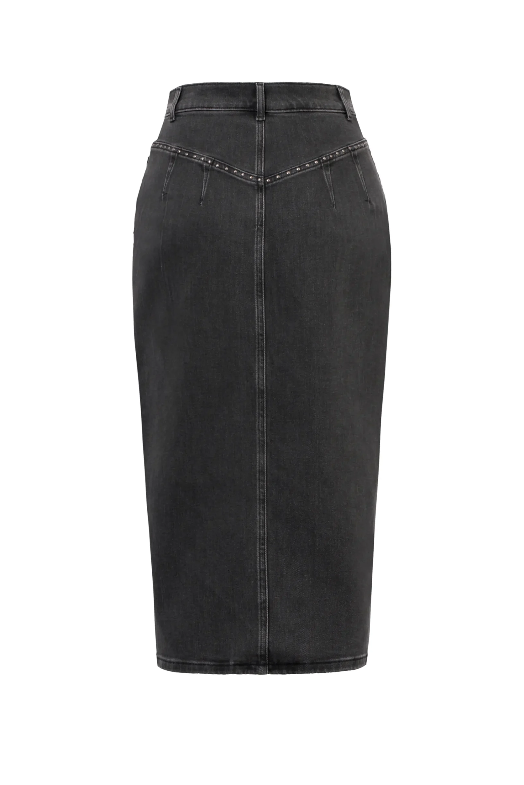 Women Scamp & Dude Washed Black Studded Denim Split Front Midi Skirt