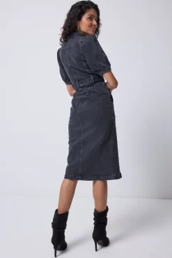 Women Scamp & Dude Washed Black Zip Detail Denim Dress