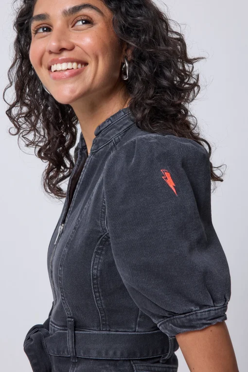 Women Scamp & Dude Washed Black Zip Detail Denim Dress